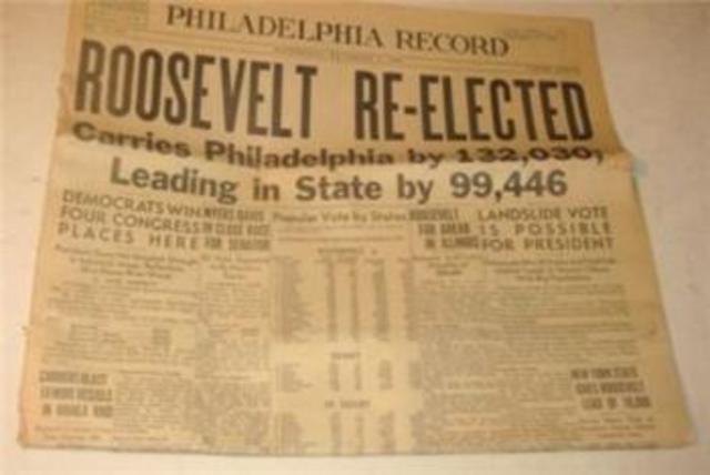 Roosevelt re-elected as president