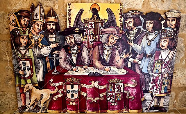 Spain and Portugal signed the Treaty of Tordesillas, feared that they would claim others land. The treaty set a boundary line from north to south through the Atlantic, unexplored territories east of it were controlled by port, and west belonged to Spain.