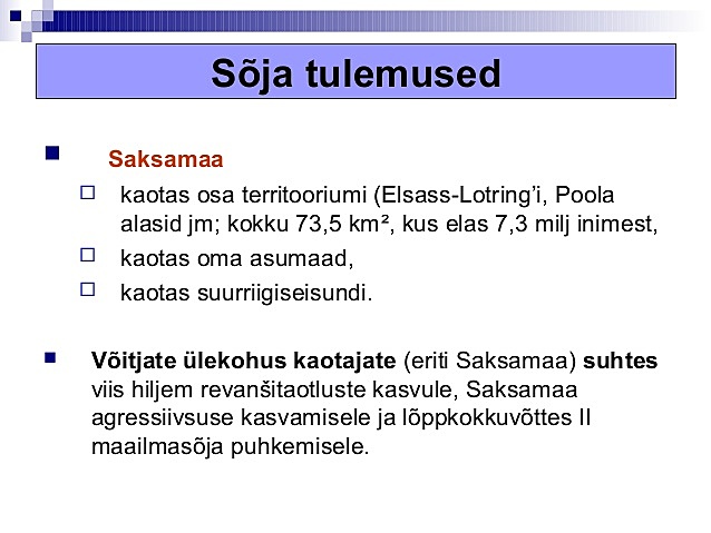 Esimese Maailmasõja tulemused