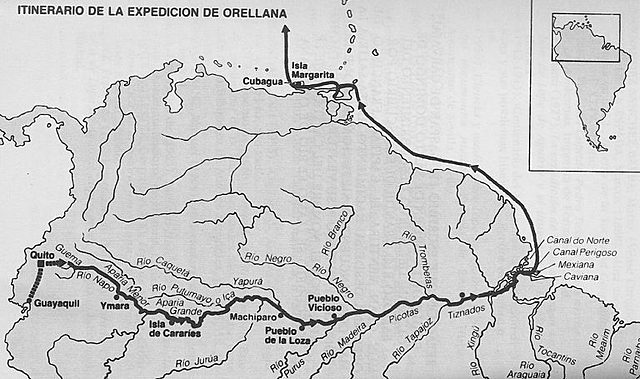 1542 (12 de febrero) Orellana y su expedición llegan al río Marañón o Amazonas.
