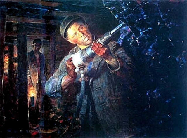 Leonid Kotliarov, "Portrait de Stakhanov", Huile sur toile, URSS, 1938
