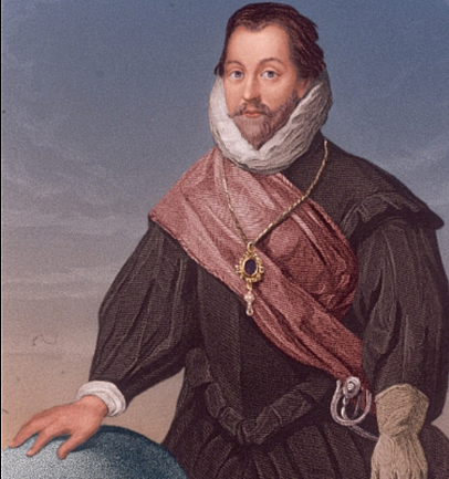 Francis Drake sails across the North American shoreline