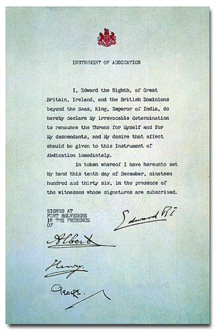 Edward signs the Instrument of Abdication
