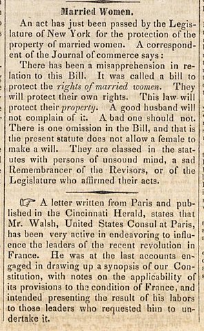 Married Women's Property Act Passed under New York Legislation