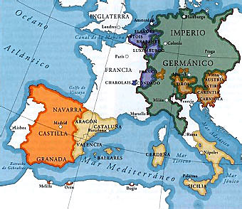 Territorios controlados en Europa por Carlos I en 1519