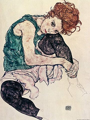 Mujer sentada con pierna levantada - Schiele