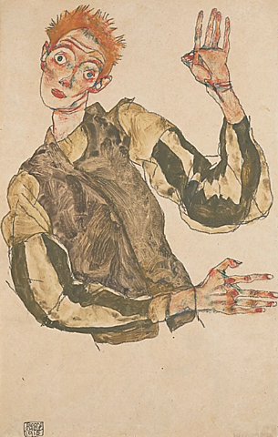 Autorretrato con mangas de rayas - Schiele
