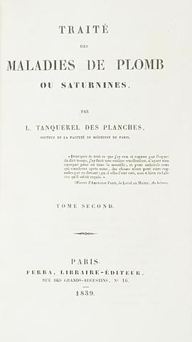 Publicación del Libro Traité des maladies du plombou saturmism.