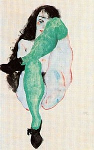 "Mujer desnuda con medias verdes"