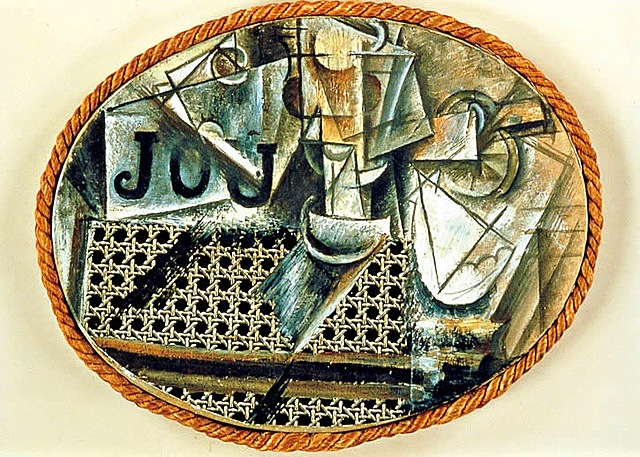 "Naturaleza muerta con silla de rejilla"