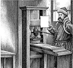 Invenció e l'imprenta per Guttemberg