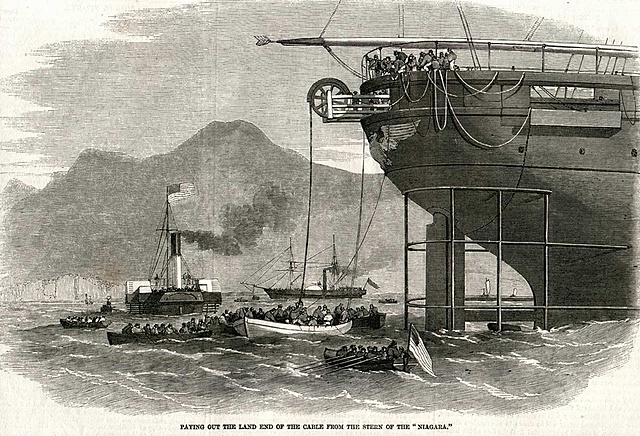 Placement of the first telegraph cable across the Atlantic Ocean
