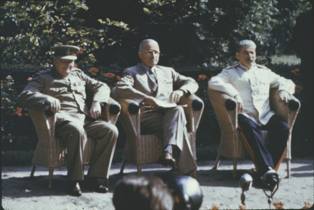 The three leaders meet at Potsdam to discuss what to do with the new Germany