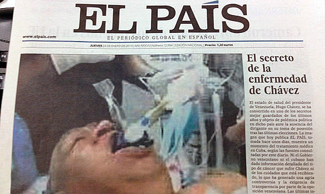 El diario saca como titular las fotos en donde muestran el aparentemente estado de enfermedad de Chavez