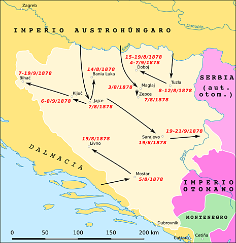 Imperio Austrohúngaro ocupa los territorios eslavos de Bosnia.