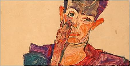 Autorretrato estirándose la mejilla de Schiele