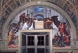 RAFFAELLO SANZIO: LA MESSA DI BOLSENA (1511-14) Roma, (AFFRESCO seconda Stanza Vaticana: Stanza di Eliodoro.