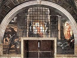 RAFFAELLO SANZIO: LA LIBERAZIONE DI SAN PIETRO DAL CARCERE(1511-14)Roma,(AFFRESCO) seconda Stanza Vaticana: Stanza di Eliodoro.