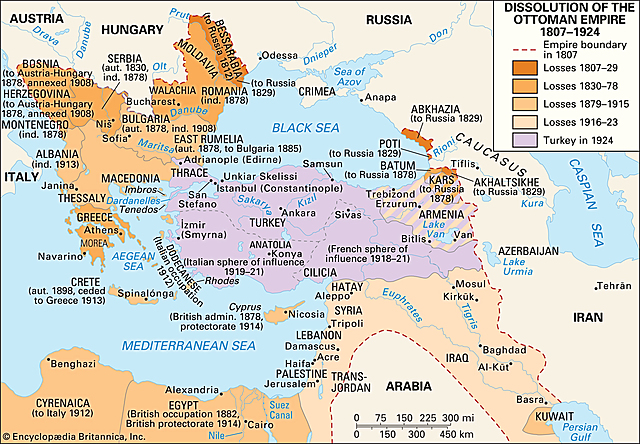Britain and France declare war on the Ottoman Empire.