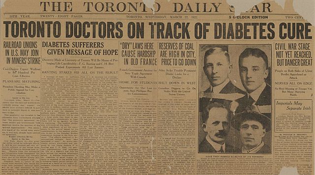 The discovery of Insulin-   A +2 is given as insulin has benefited many people around the world and in Canada