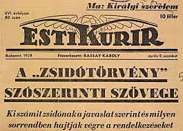 Első zsidótörvény bevezetése