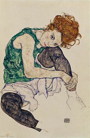'Mujer sentada con pierna levantada' de Schiele