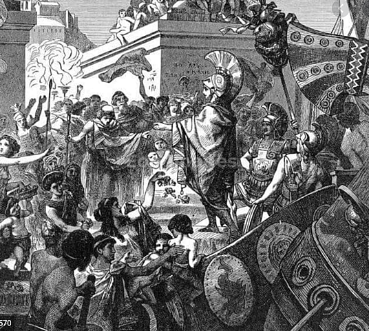 War between Athens and Sparta - Sparta defeats Athens in 404 BCE.