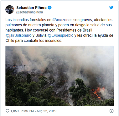 Foto publicada por el presidente de Chile, Sebastián Piñera en twitter