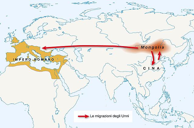 Una grande migrazione porta gli Unni dalla lontana Mongolia fino alle terre dei Germani, al confine dell'Impero Romano