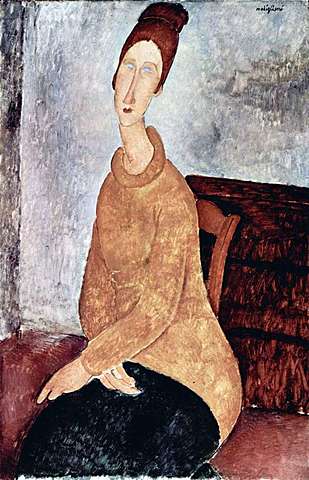 "Retrato de Jeanne Hebuterne con jersey amarillo"