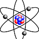 Stylised atom with three bohr model orbits and stylised nucleus