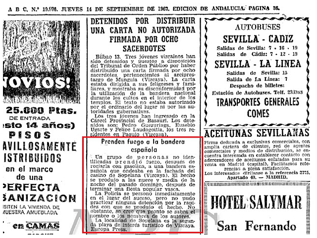 ABC, de 1967: "Prenden fuego a la bandera española".