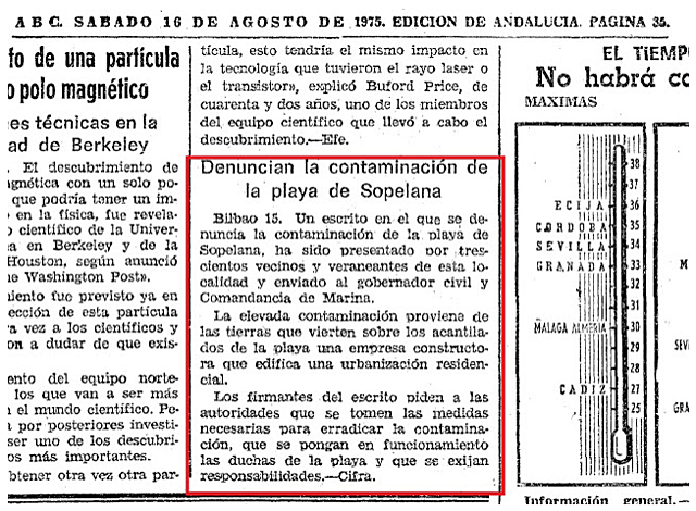 ABC, 1975: "Denuncian la contaminación de la playa de Sopelana".