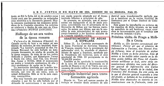ABC, 1966: "Abastecimiento de agua a Sopelana".