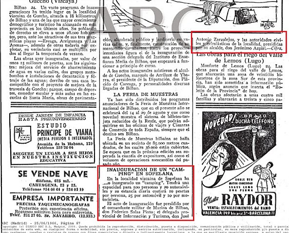 ABC, 1966: "Inauguración de un camping en Sopelana".