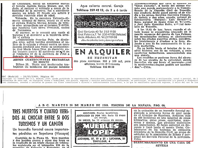 ABC, 1968: "Arden 400 hectáreas de monte".