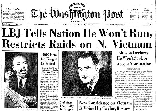 LBJ announces he wont run for re-election