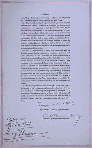 Truman Signs Marshall Plan
