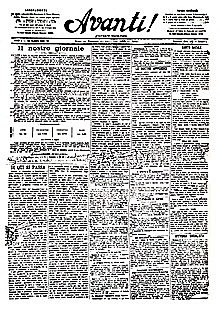 The beginning of the, "Avanti!", newspaper.