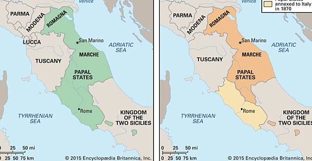 Papal States Taken Over by New Nation of Italy