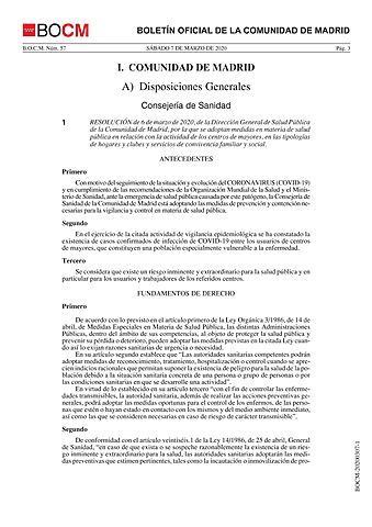 COMUNICADO DIRECCIÓN GENERAL DE SALUD PÚBLICA DE LA CM