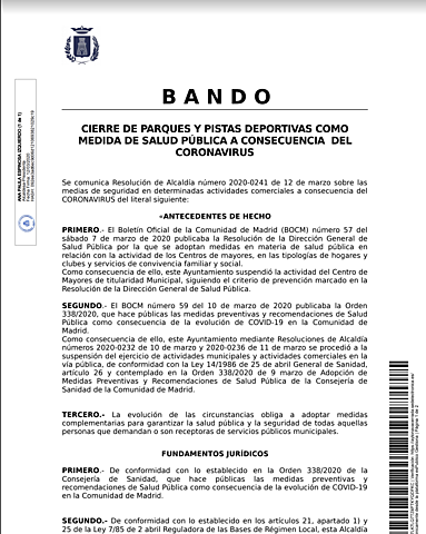 CIERRE DE PARQUES Y PISTAS DEPORTIVAS