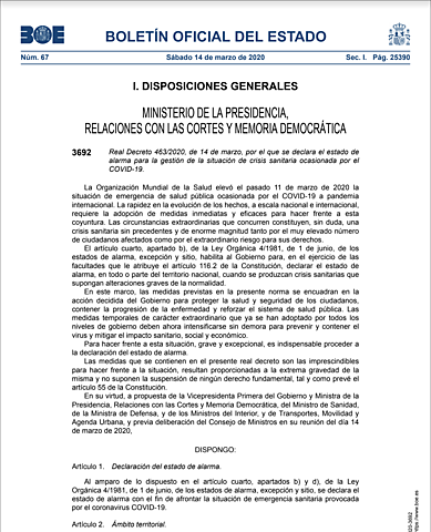 DECLARACIÓN DEL ESTADO DE ALARMA