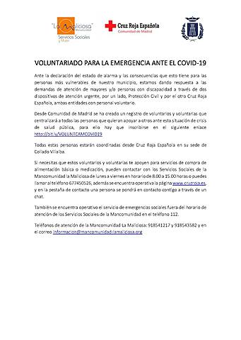 VOLUNTARIADO PARA LA EMERGENCIA ANTE EL COVID-19