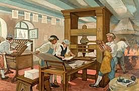 Första boktryckaren av den Tyska guldsmeden, och fördelar