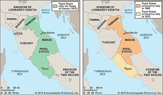 Papal States taken over by new nation of Italy