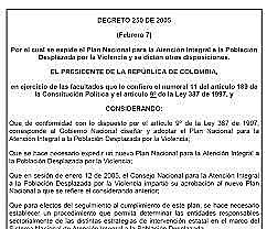DECRETO 250 DEL 2005