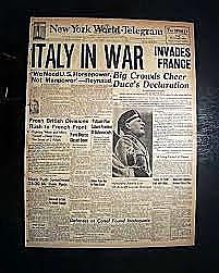 Italy enters WWII on side of Germany