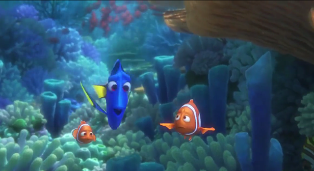 Dory si incammina per cercare i suoi genitori con Nemo e Marlin