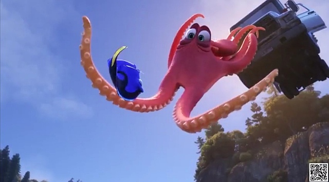 Dory e il polpo salvano Nemo e Marlin e altri pesci facendo finire il furgone in mare
